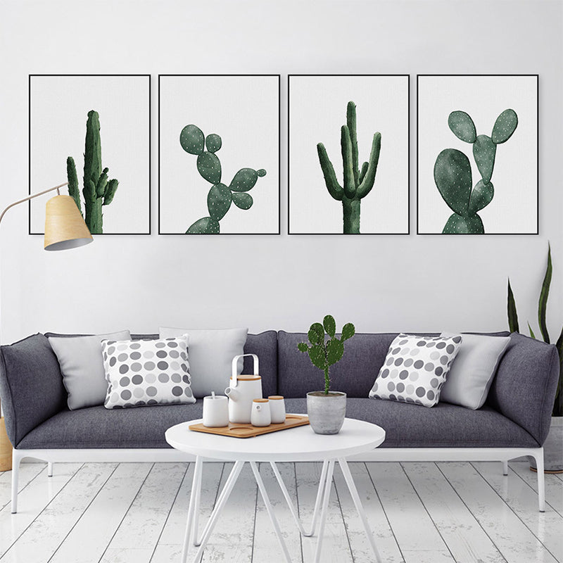 Mogendo | Tropical Plant Cactus Wall Decoration Green Texture Surface Canvas Print for Living Room Green A set
