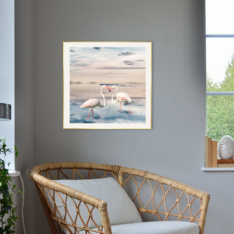 Mogendo | Lake and Flamingo Painting Tropical Style Canvas Wall Print, Multiple Sizes White