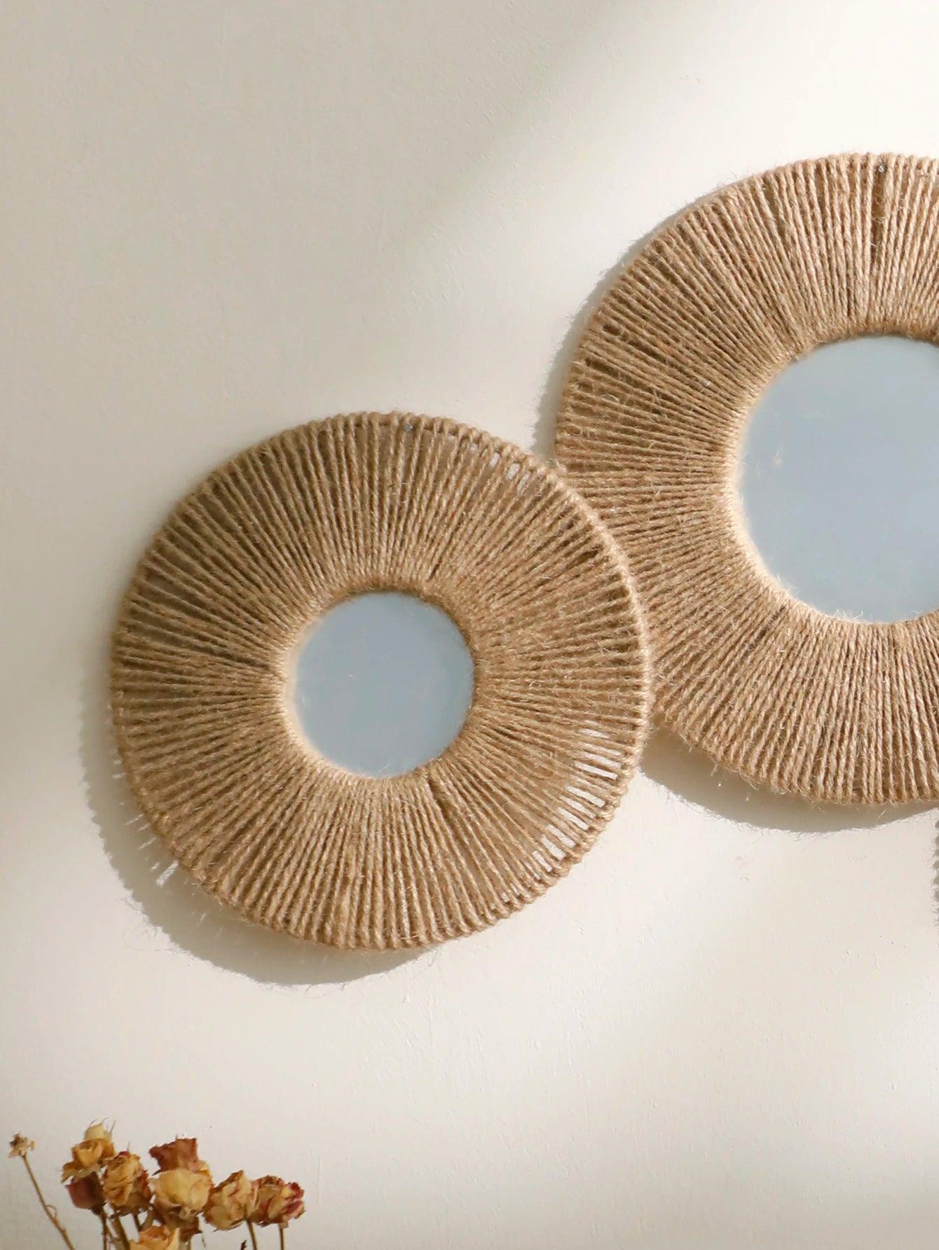 Mogendo | Round decorative wall mirror in boho style with woven hemp rope 1 Sentence (A+B)