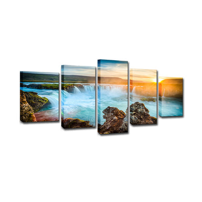 Mogendo | Great Island Cascades Canvas Art Home Interior Sunset Landscape Wall Decor in Blue