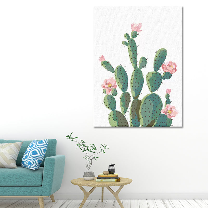 Mogendo | Green Cactus Flower Canvas Print Botanical Tropical Textured Wall Art for Home Green
