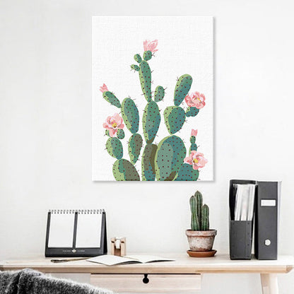 Mogendo | Green Cactus Flower Canvas Print Botanical Tropical Textured Wall Art for Home