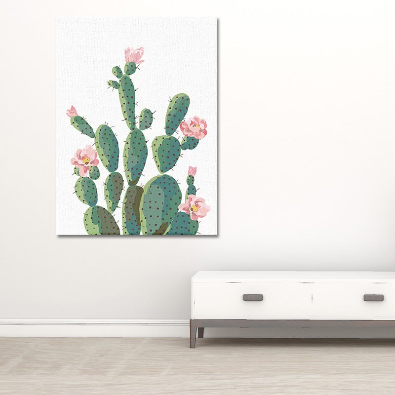 Mogendo | Green Cactus Flower Canvas Print Botanical Tropical Textured Wall Art for Home