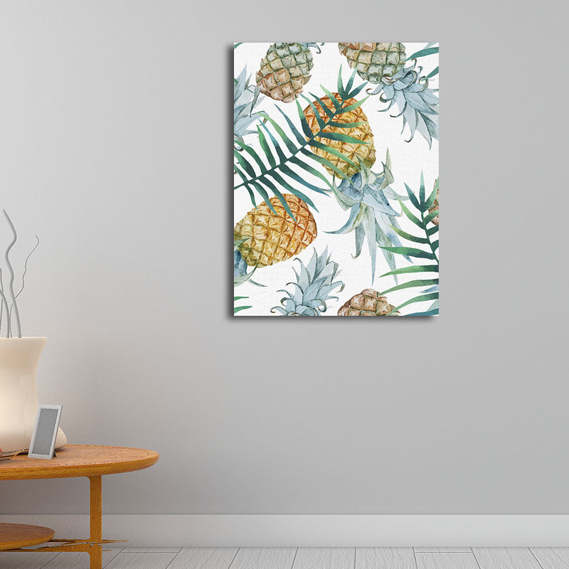Mogendo | Yellow Pineapple Print Wall Decor Textured Tropical Dining Room Canvas Wall Art Yellow