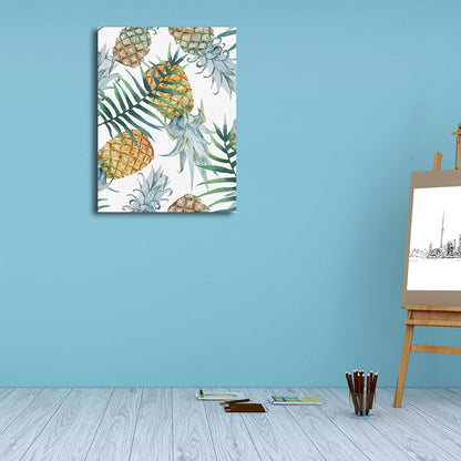 Mogendo | Yellow Pineapple Print Wall Decor Textured Tropical Dining Room Canvas Wall Art