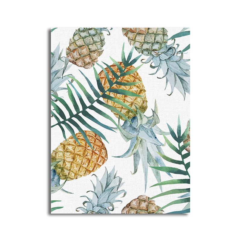 Mogendo | Yellow Pineapple Print Wall Decor Textured Tropical Dining Room Canvas Wall Art
