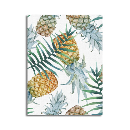 Mogendo | Yellow Pineapple Print Wall Decor Textured Tropical Dining Room Canvas Wall Art
