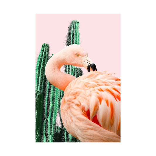 Mogendo | Pink Tropical Canvas Print Flamingo and Cactus Wall Art Decor for Home Interiors