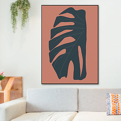 Mogendo | Tropical leaf wrapped canvas texture living room wall art in red (Multiple size options) Red