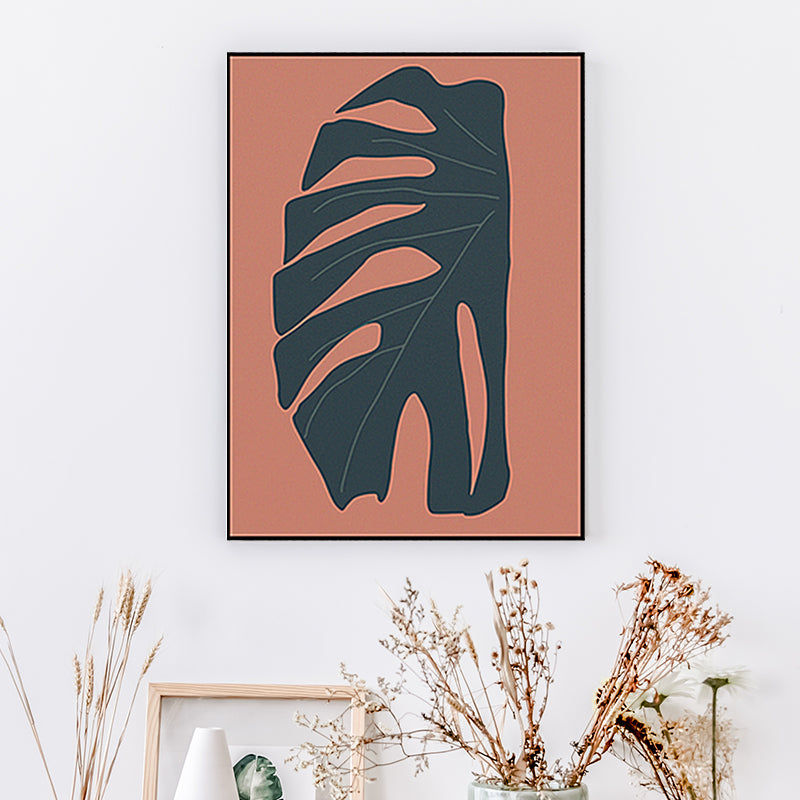 Mogendo | Tropical leaf wrapped canvas texture living room wall art in red (Multiple size options)