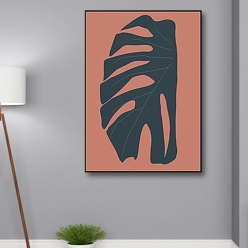 Mogendo | Tropical leaf wrapped canvas texture living room wall art in red (Multiple size options)
