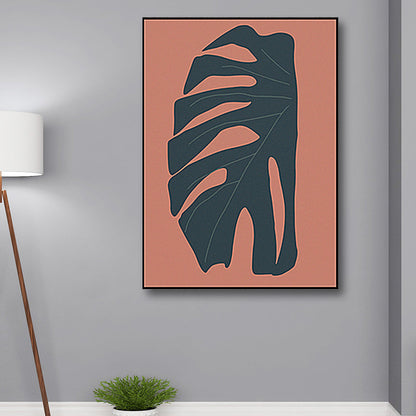 Mogendo | Tropical leaf wrapped canvas texture living room wall art in red (Multiple size options)