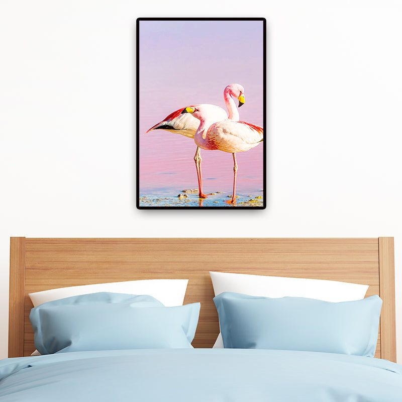 Mogendo | Tropix Animal Flamingos Canvas Art Pink-Blue Textured Wall Decoration for the Seating Area Pink