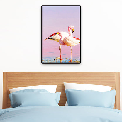 Mogendo | Tropix Animal Flamingos Canvas Art Pink-Blue Textured Wall Decoration for the Seating Area Pink