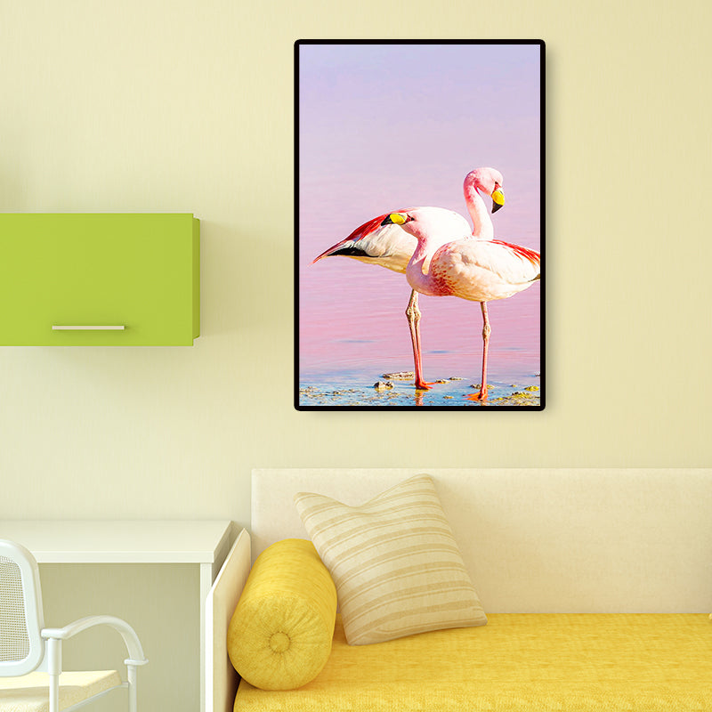 Mogendo | Tropix Animal Flamingos Canvas Art Pink-Blue Textured Wall Decoration for the Seating Area