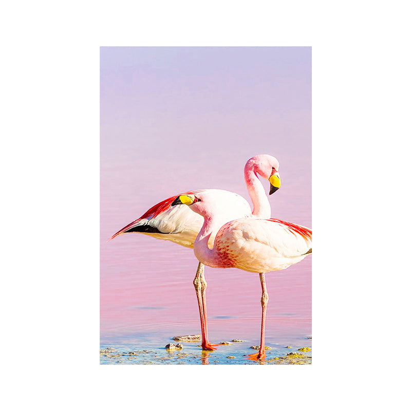 Mogendo | Tropix Animal Flamingos Canvas Art Pink-Blue Textured Wall Decoration for the Seating Area