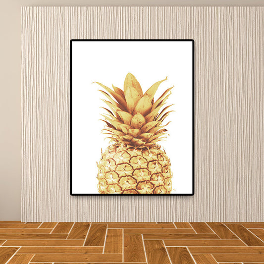 Mogendo | Golden Pineapple Wall Decoration Fruit Tropical Texture Canvas Print for Dining Room Gold