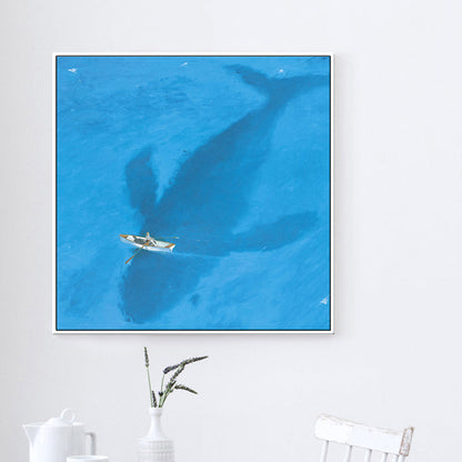 Mogendo | Blue Dolphin and Boat Canvas Textured Tropical Dining Room Wall Decor, Multiple Sizes Blue