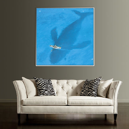 Mogendo | Blue Dolphin and Boat Canvas Textured Tropical Dining Room Wall Decor, Multiple Sizes