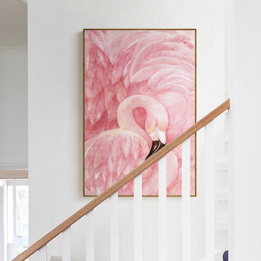 Mogendo | Flamingo-pattern wall decoration in pastel color tropical style painting for living room Pink