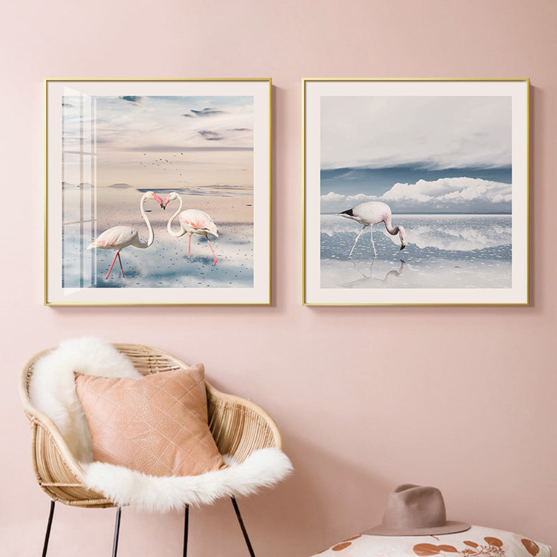 Mogendo | Lake and Flamingo Painting Tropical Style Canvas Wall Print, Multiple Sizes