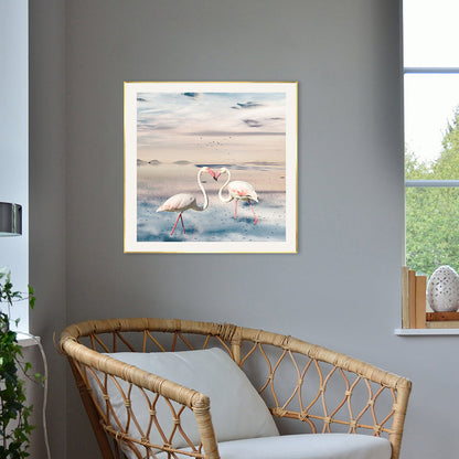 Mogendo | Lake and Flamingo Painting Tropical Style Canvas Wall Print, Multiple Sizes White