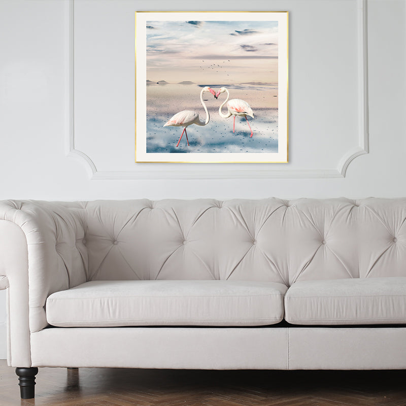 Mogendo | Lake and Flamingo Painting Tropical Style Canvas Wall Print, Multiple Sizes