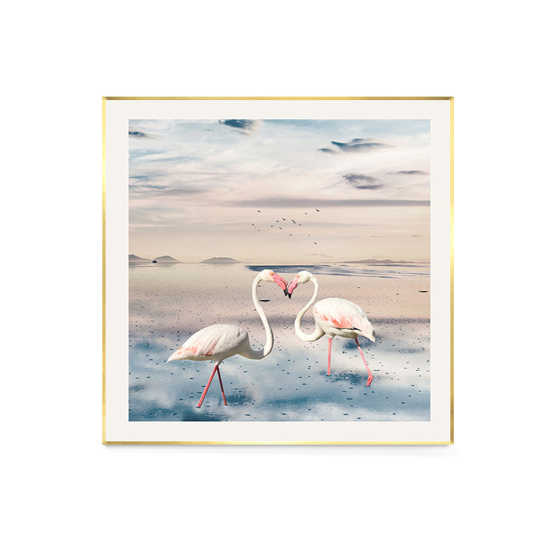 Mogendo | Lake and Flamingo Painting Tropical Style Canvas Wall Print, Multiple Sizes
