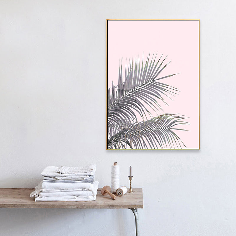 Mogendo | Canvas Pink Painting Tropical Style Leaves Wall Art Print, Multiple Sizes Options Pink
