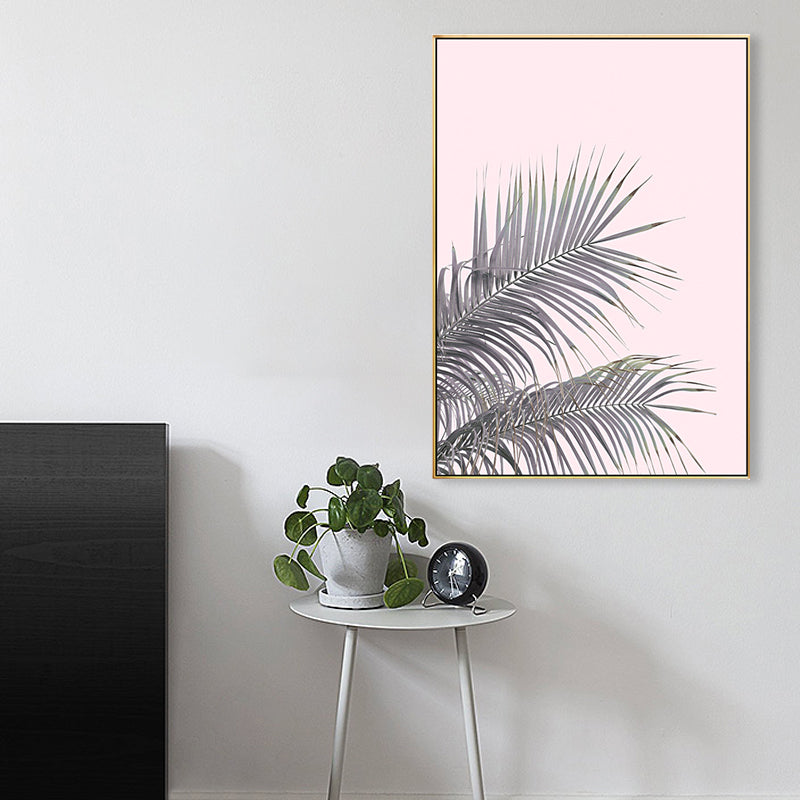 Mogendo | Canvas Pink Painting Tropical Style Leaves Wall Art Print, Multiple Sizes Options