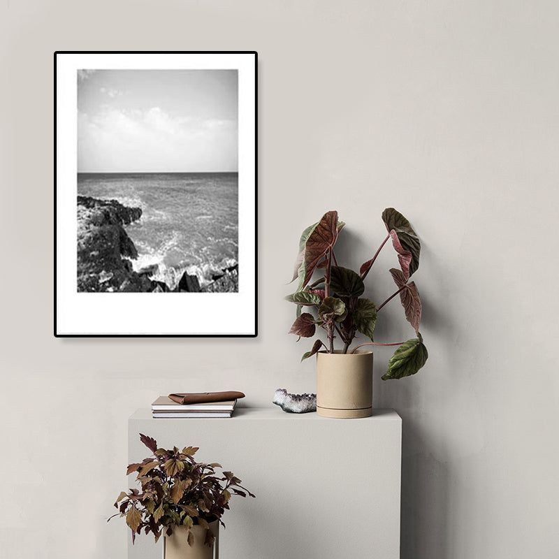 Mogendo | Tropical Rocky Bay Seascape Canvas Print Dark Color Texture Wall Art for the Living Room