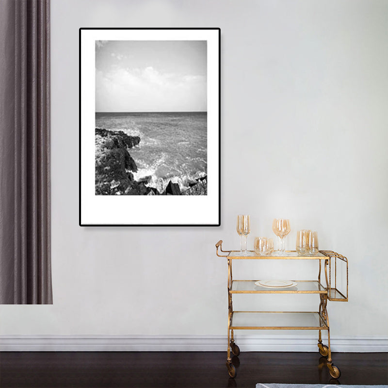 Mogendo | Tropical Rocky Bay Seascape Canvas Print Dark Color Texture Wall Art for the Living Room