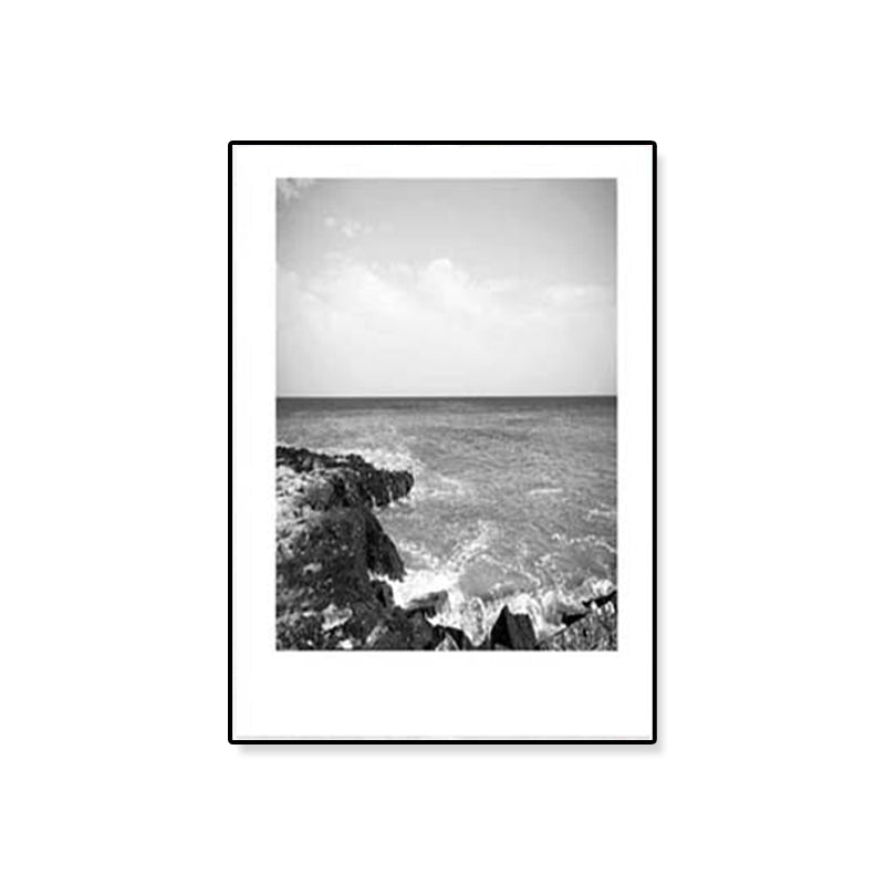 Mogendo | Tropical Rocky Bay Seascape Canvas Print Dark Color Texture Wall Art for the Living Room