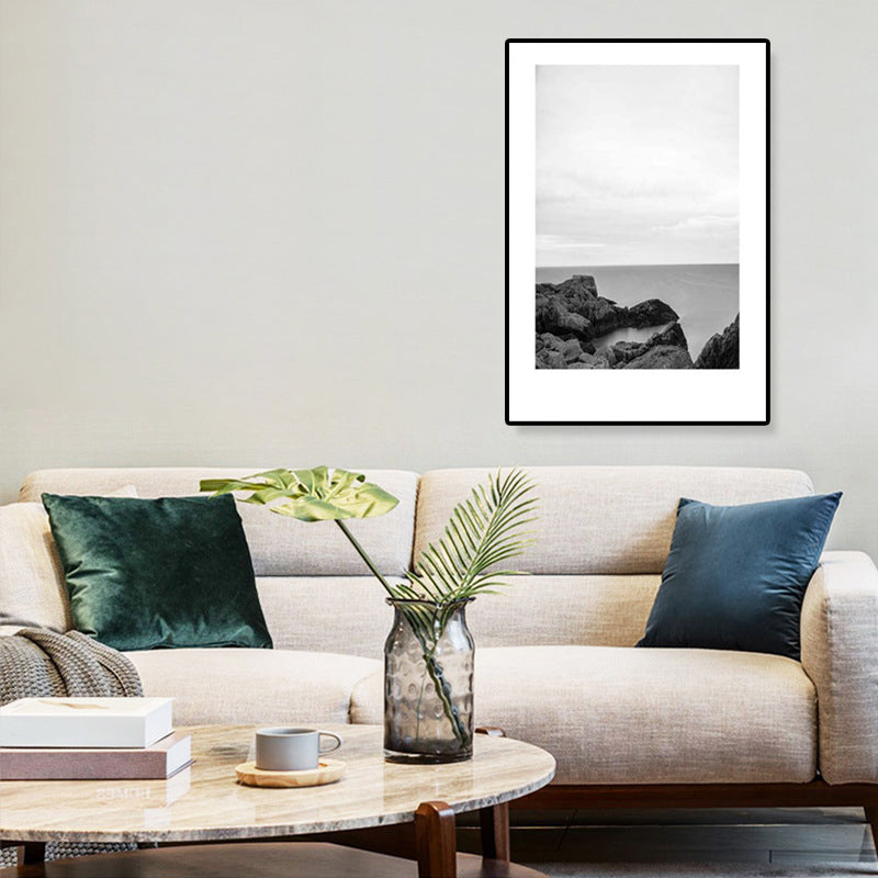 Mogendo | Tropical Rocky Bay Seascape Canvas Print Dark Color Texture Wall Art for the Living Room