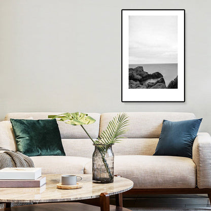Mogendo | Tropical Rocky Bay Seascape Canvas Print Dark Color Texture Wall Art for the Living Room