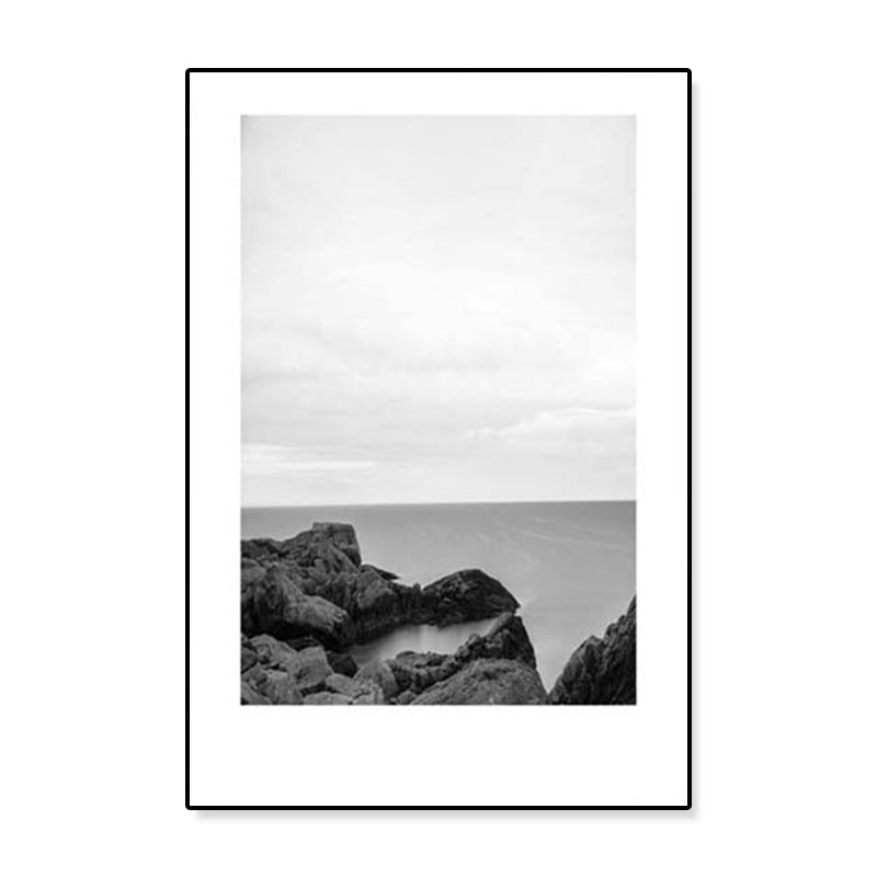 Mogendo | Tropical Rocky Bay Seascape Canvas Print Dark Color Texture Wall Art for the Living Room