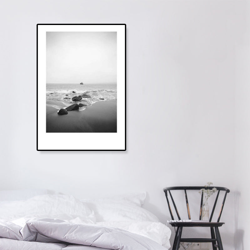 Mogendo | Tropical Rocky Bay Seascape Canvas Print Dark Color Texture Wall Art for the Living Room