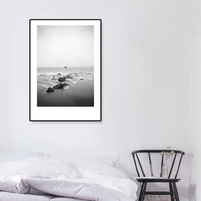 Mogendo | Tropical Rocky Bay Seascape Canvas Print Dark Color Texture Wall Art for the Living Room