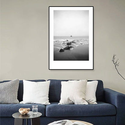 Mogendo | Tropical Rocky Bay Seascape Canvas Print Dark Color Texture Wall Art for the Living Room