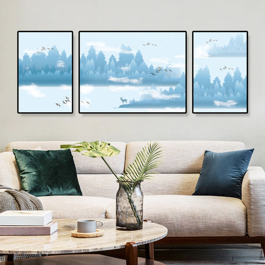 Mogendo | Tropical Mysterious Forest Wall Decoration Gentle Colors Seating Area Canvas Art, Set of 3 Blue Small