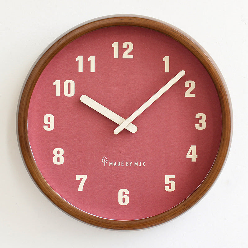 Mogendo | Natural Wooden Round Silent Wall Clock Deco Clock Red 12 inch