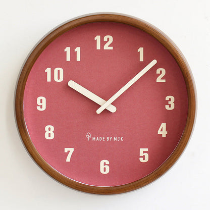 Mogendo | Natural Wooden Round Silent Wall Clock Deco Clock Red 12 inch