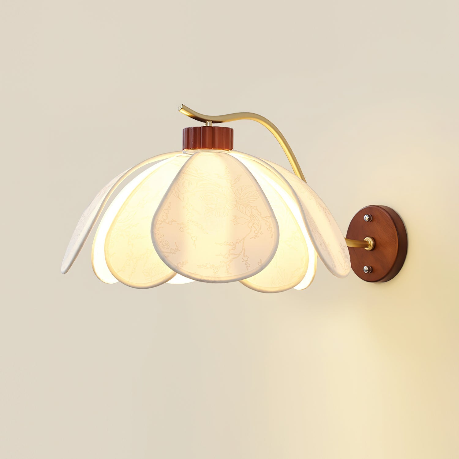 Mogendo | Florvia Wall Lamp W 45cm x H 25cm W 17.7″ x H 9.8″ Walnut Color & White