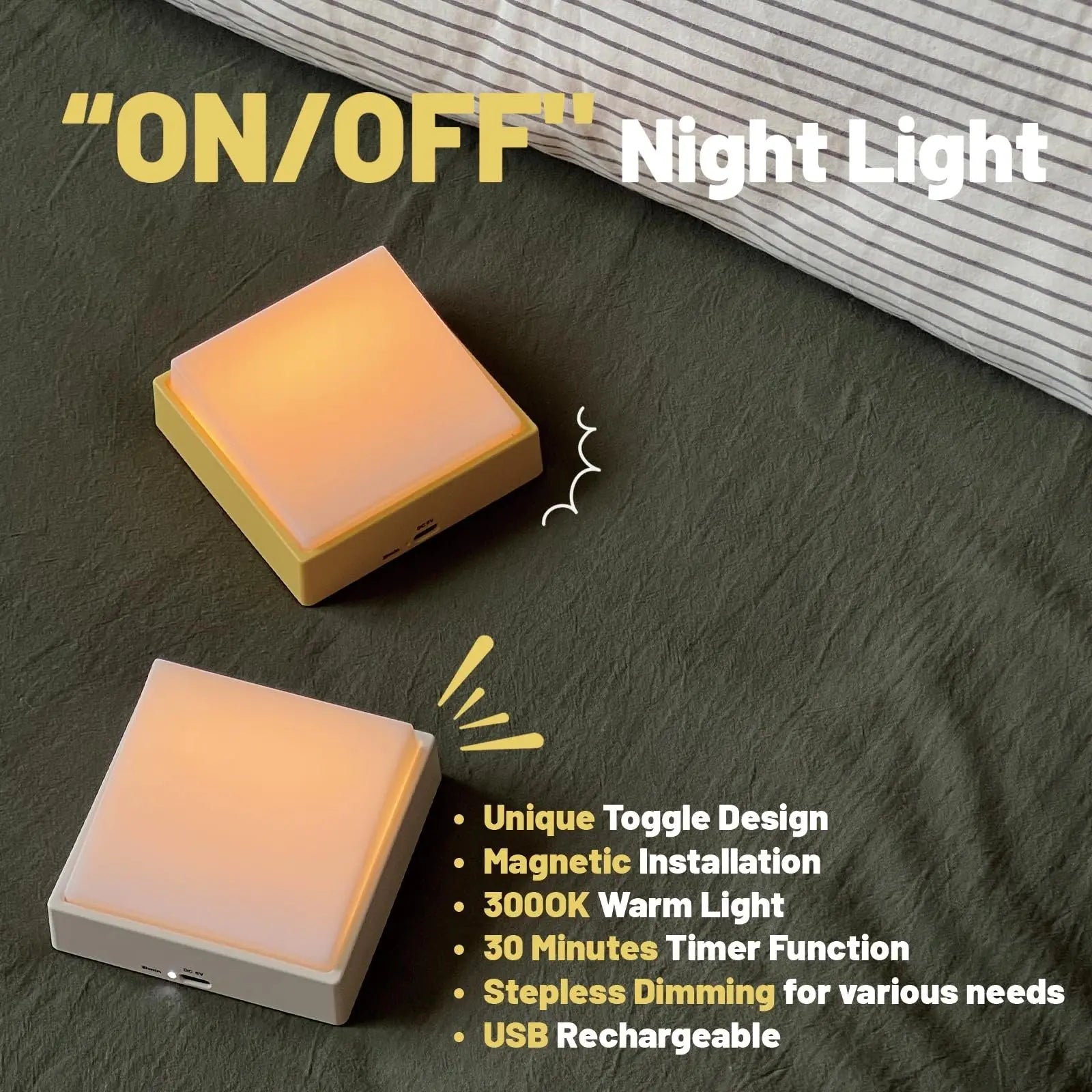 Mogendo | Wireless dimmable night light – Rechargeable with timer & magnet attachment