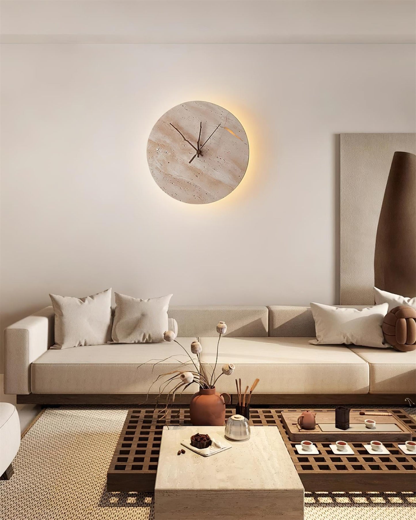 Mogendo | Kiera Travertine Clock Wall Lamp