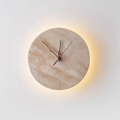 Mogendo | Kiera Travertine Clock Wall Lamp Dia 30cm x H 30cm ∅ 11.8″ x H 11.8″ Beige Warm Light