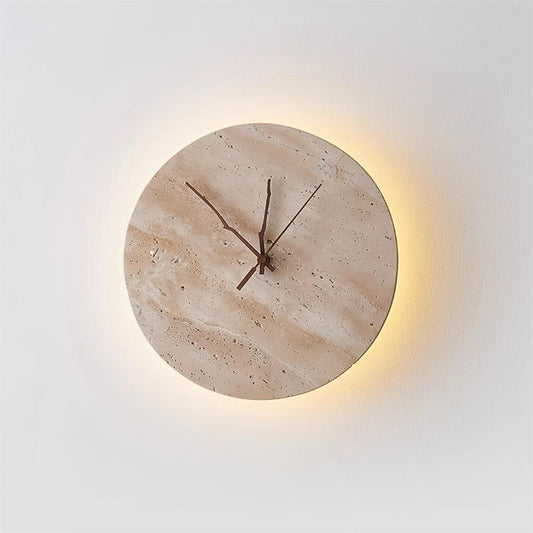 Mogendo | Kiera Travertine Clock Wall Lamp Dia 30cm x H 30cm ∅ 11.8″ x H 11.8″ Beige Warm Light