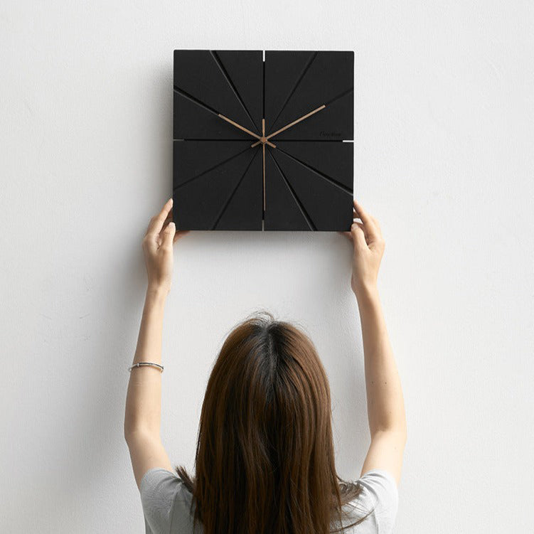 Mogendo | Minimalist Modern Silent Wall Clock for Living Room Square with diagonal lines