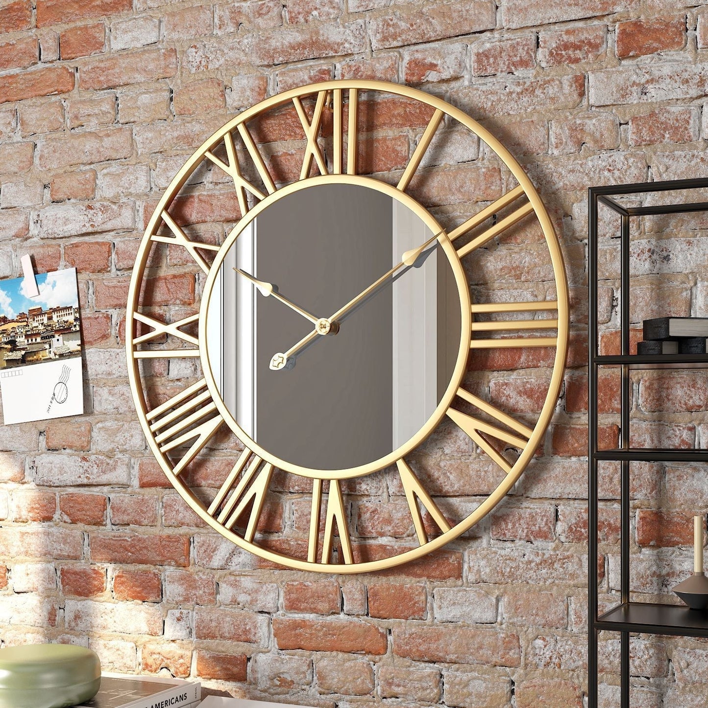 Mogendo | Metal Vintage Large Size Wall Clock with Mirror 39cm Gold