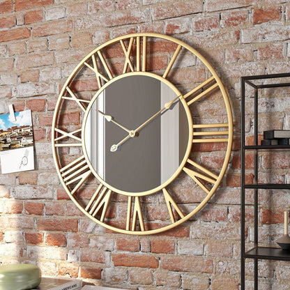 Mogendo | Metal Vintage Large Size Wall Clock with Mirror 39cm Gold